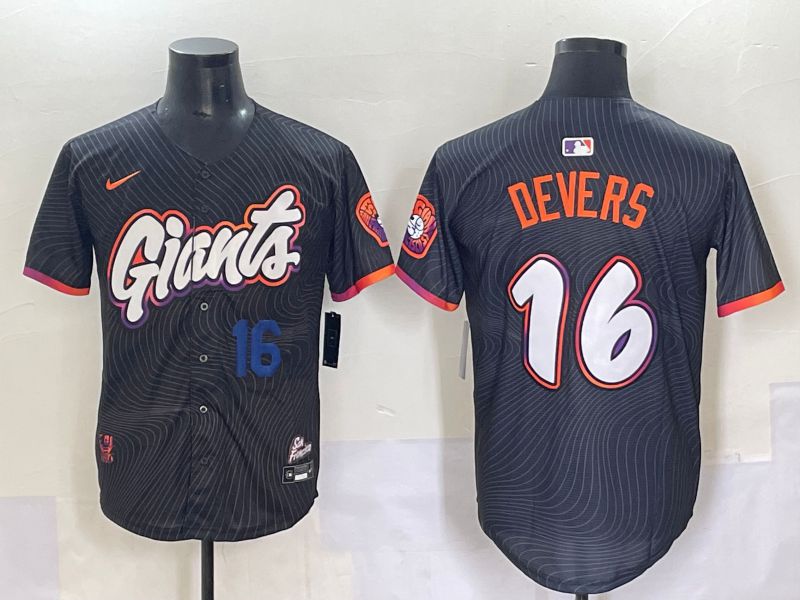 Men 2025 San Francisco Giants 16 Devers Black Joint Name Nike MLB Jersey style 3